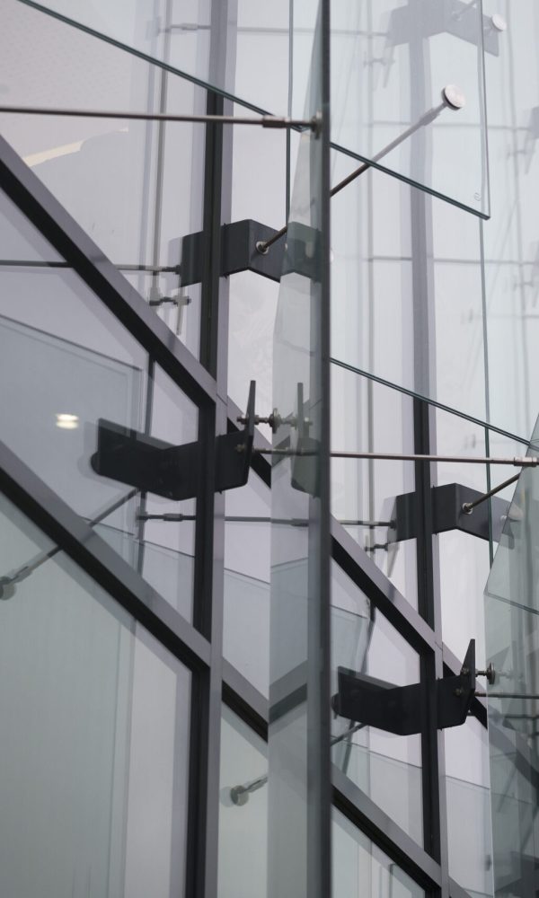 Glass wall with abstract triangle shape design